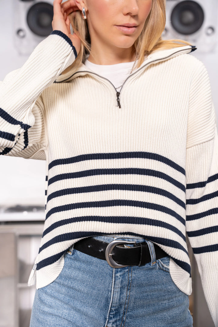 Suéter Halfzip Rib Algodón Mujer Monet