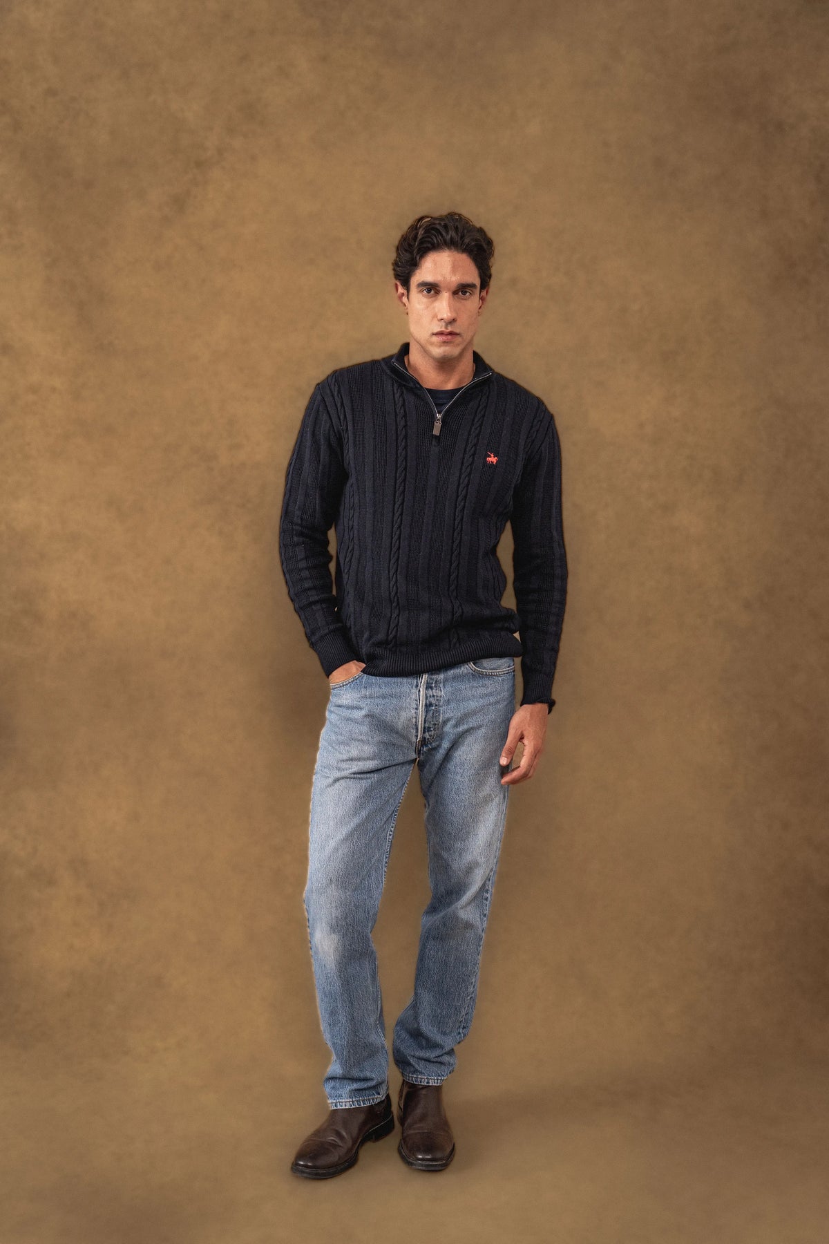 Suéter Halfzip Atlas Hombre Azul Oscuro