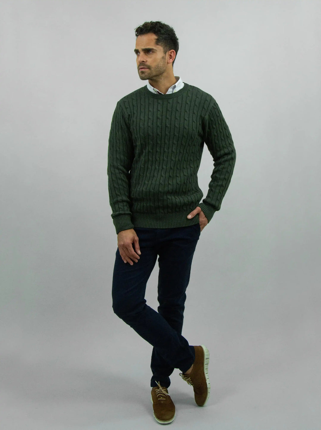 Suéter trenzado cuello redondo Hombre Verde