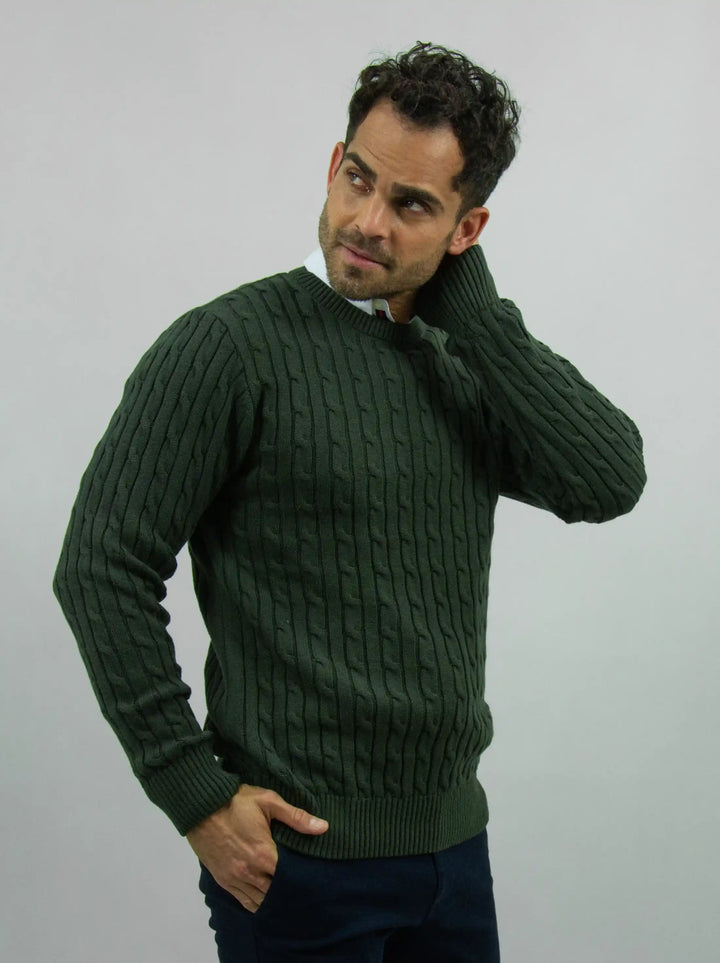Suéter trenzado cuello redondo Hombre Verde