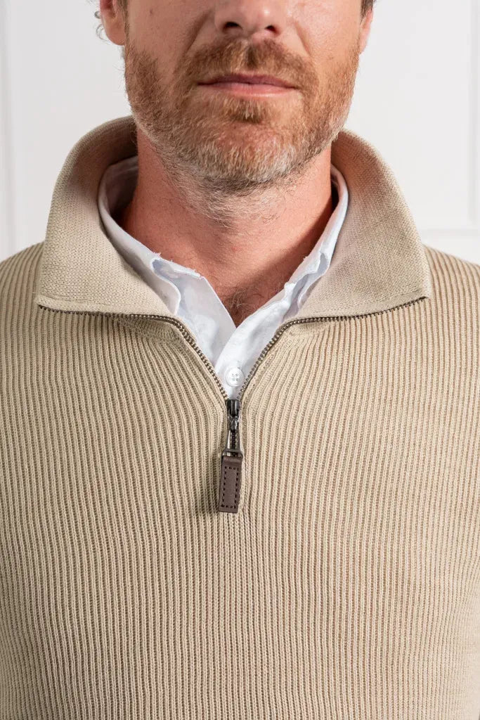 Suéter Halfzip Rib Hombre Camel