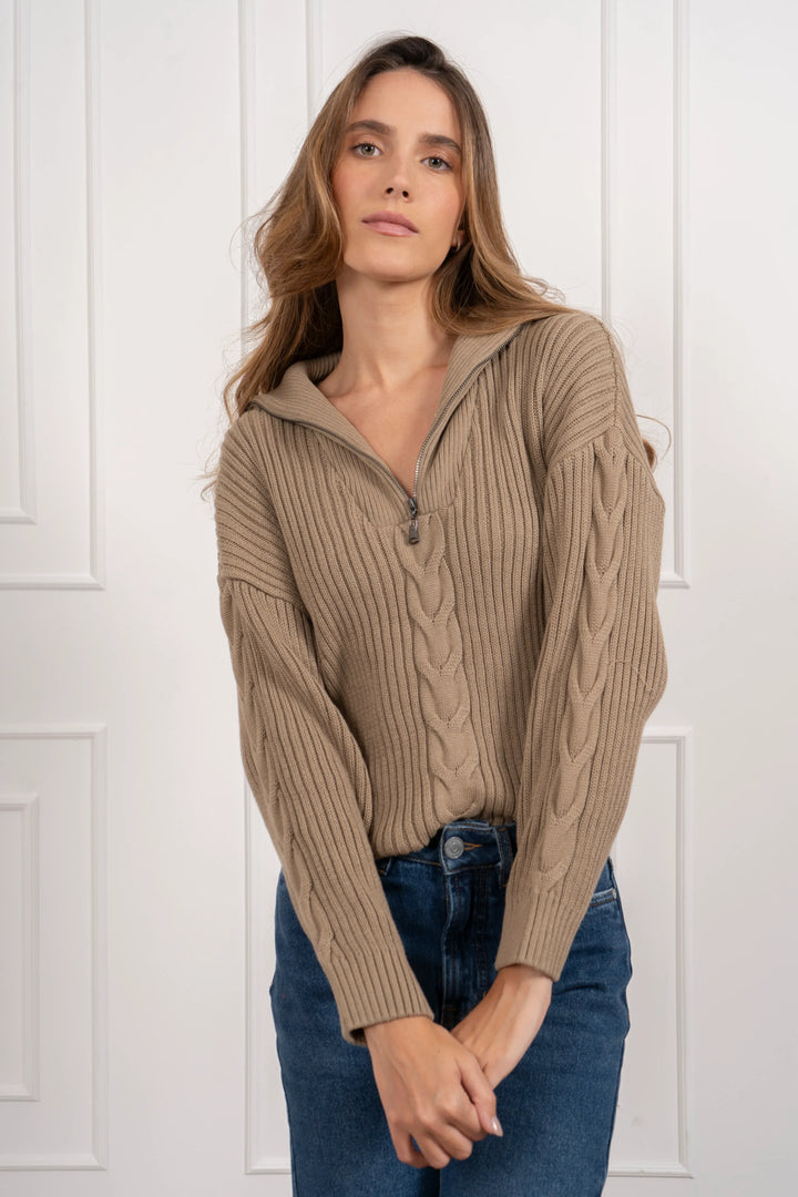 Suéter Halfzip Balmoral Mujer Taupe