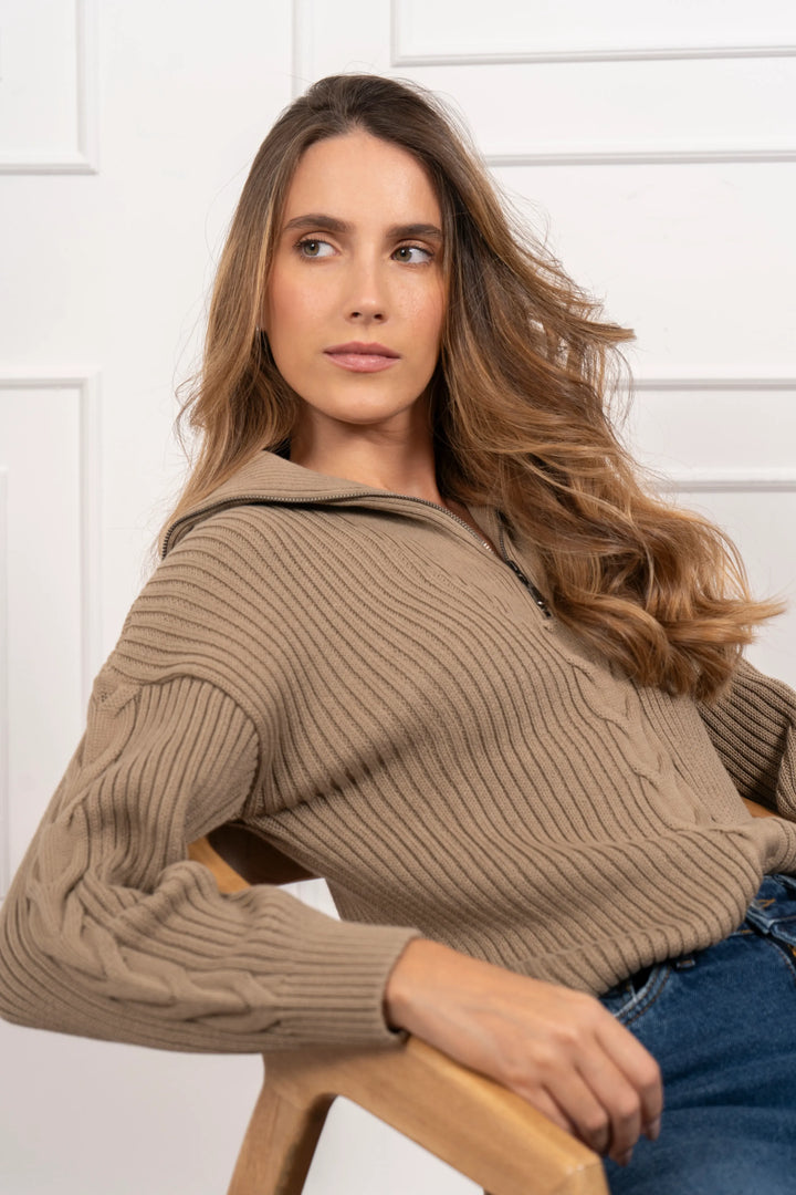 Suéter Halfzip Balmoral Mujer Taupe