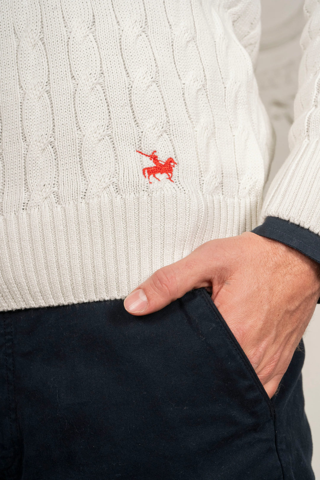 Suéter Halfzip Trenzado Hombre Hueso - Main Image