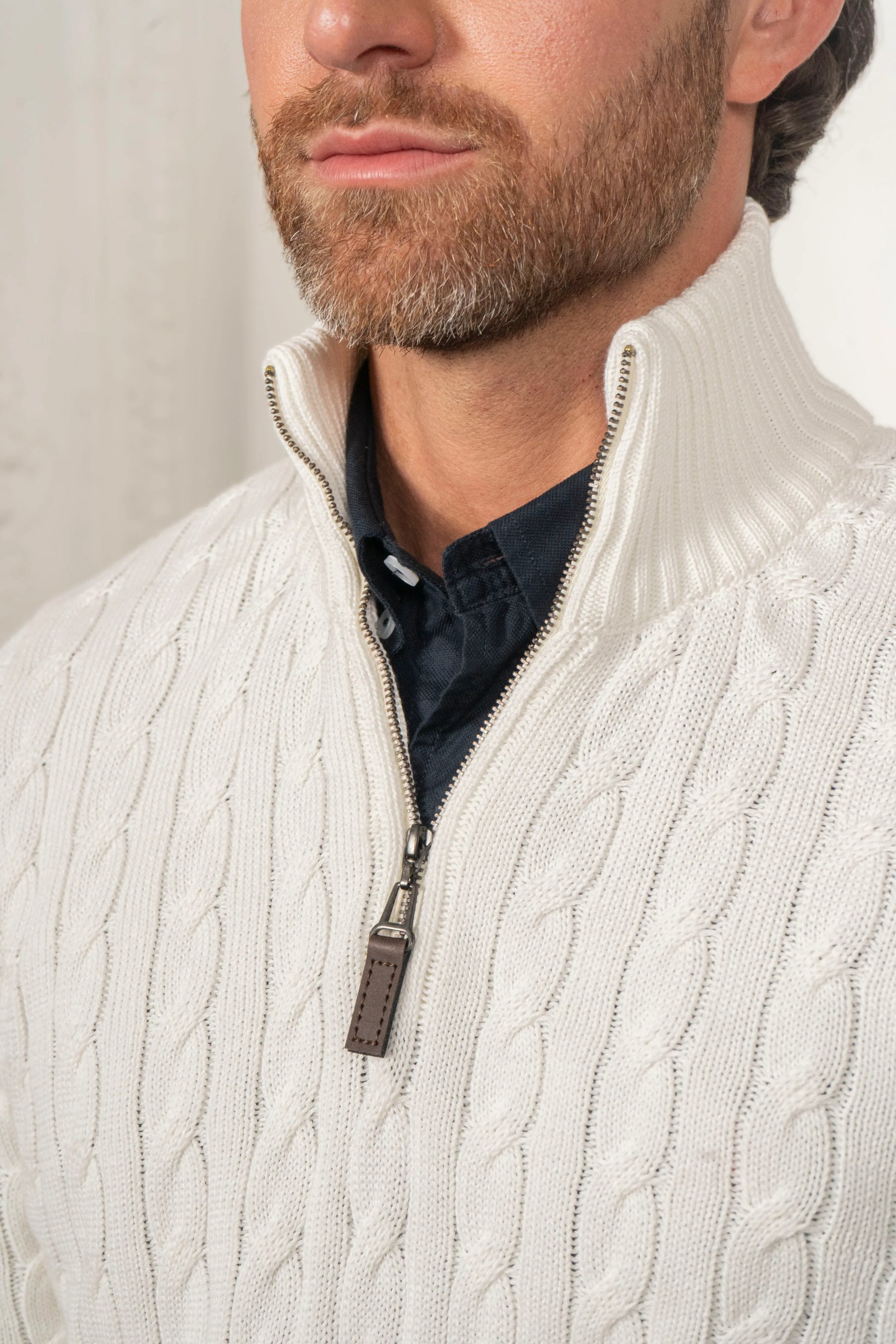 Suéter Halfzip Trenzado Hombre Hueso