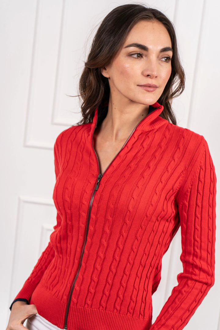Suéter trenzado abierto Mujer, Rojo