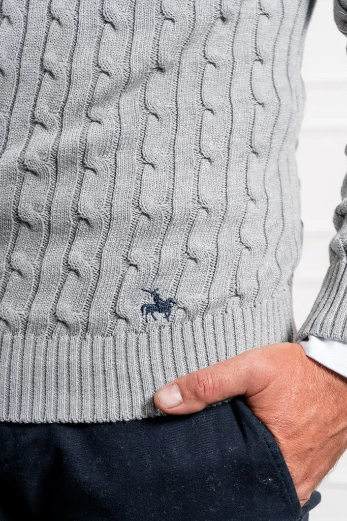 Suéter trenzado cuello redondo Hombre Gris
