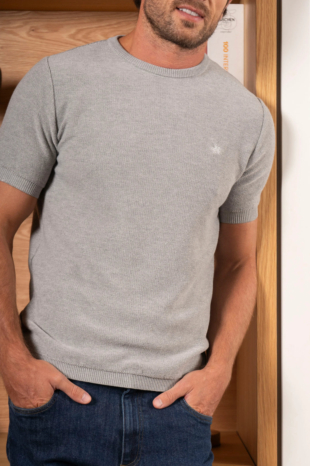 Camiseta textured Hombre Gris claro