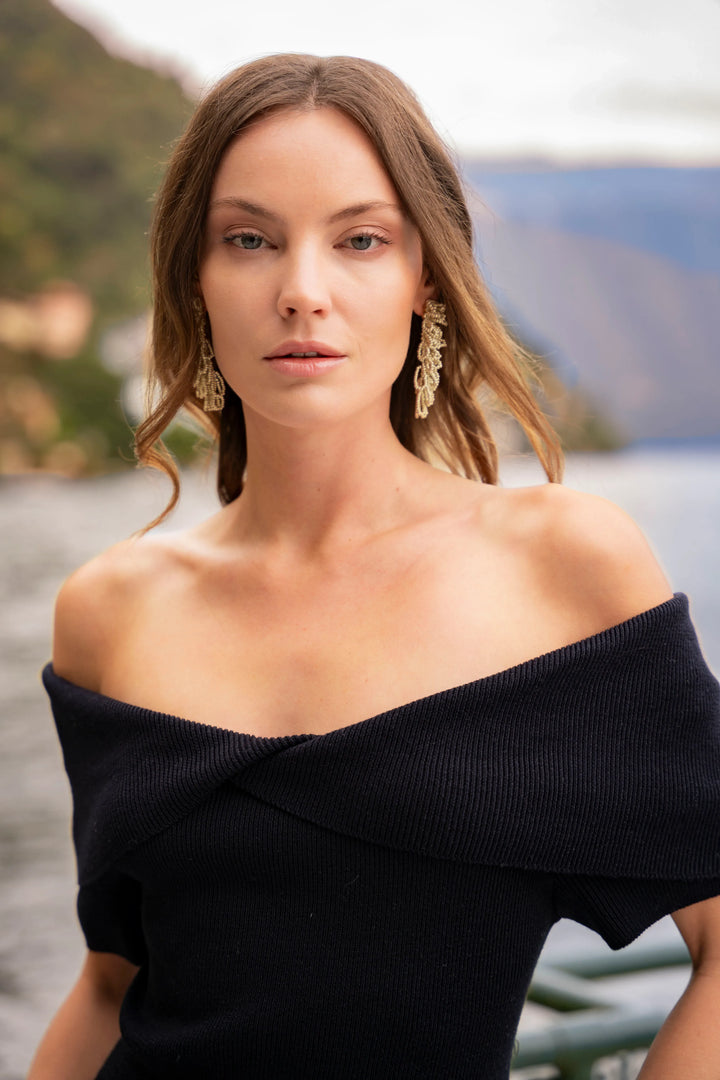 Vestido Off Shoulder Twist Mujer Negro