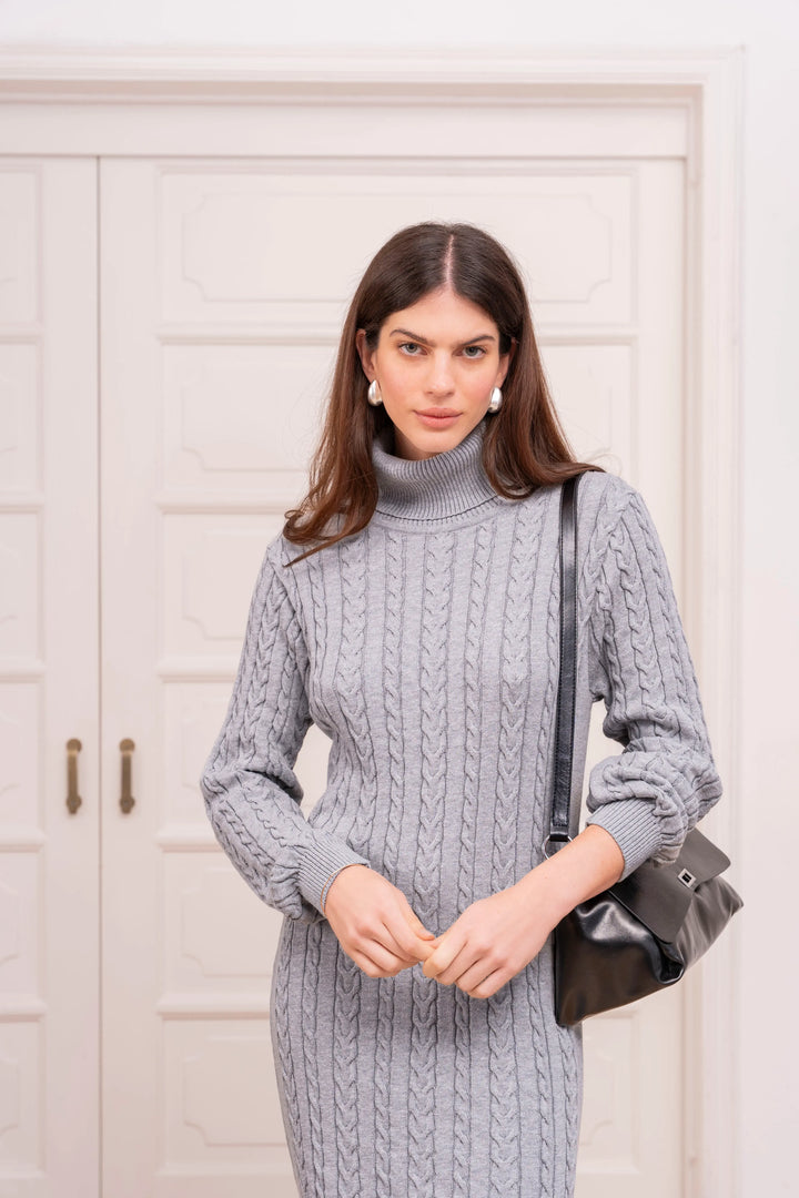 Vestido trenzado cuello tortuga Mujer Gris Claro