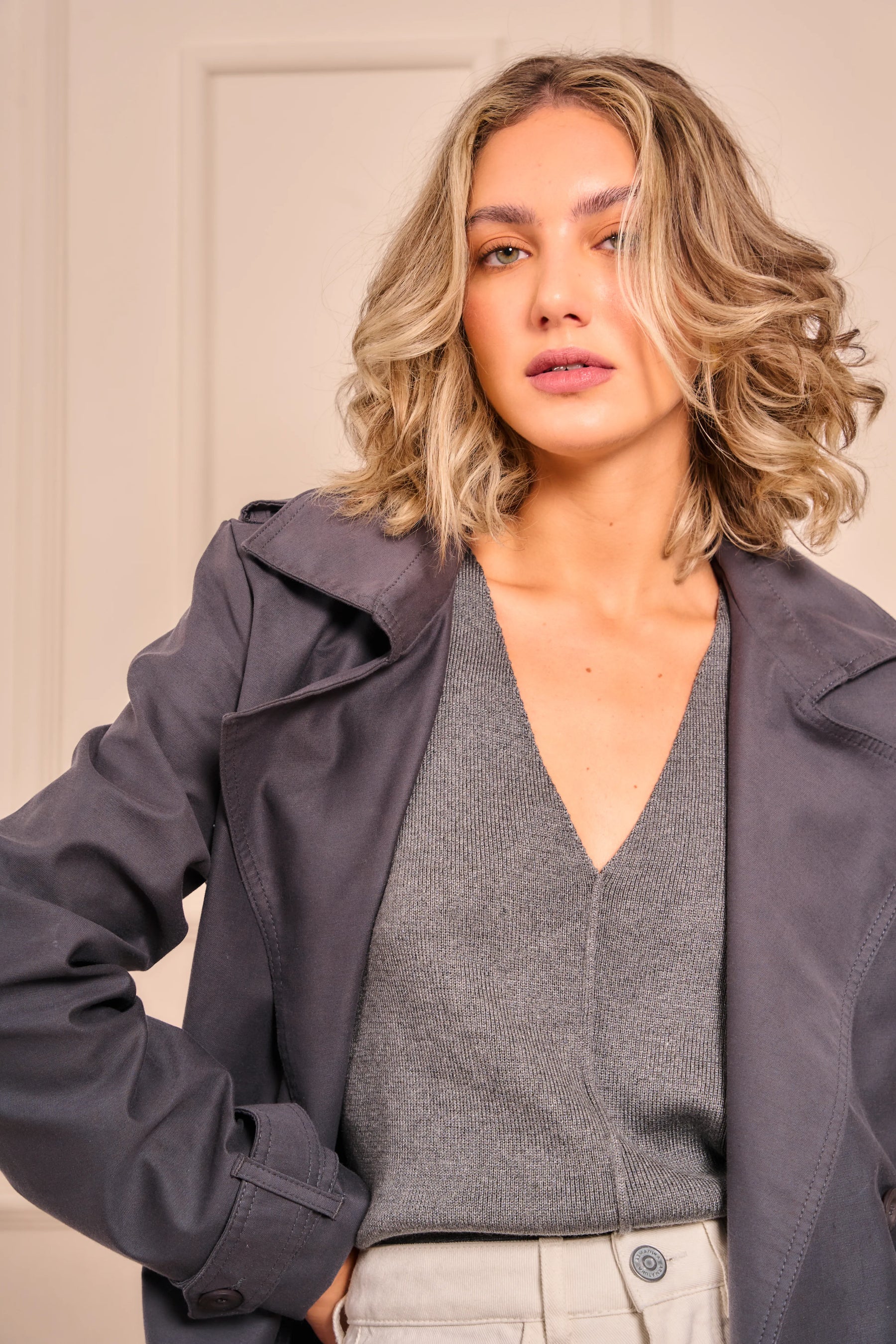 Trench Coat Mujer Gris