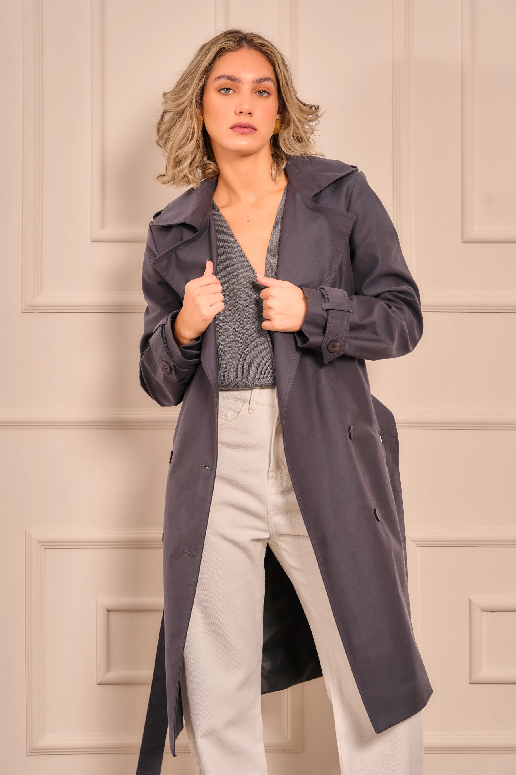 Trench Coat Mujer Gris