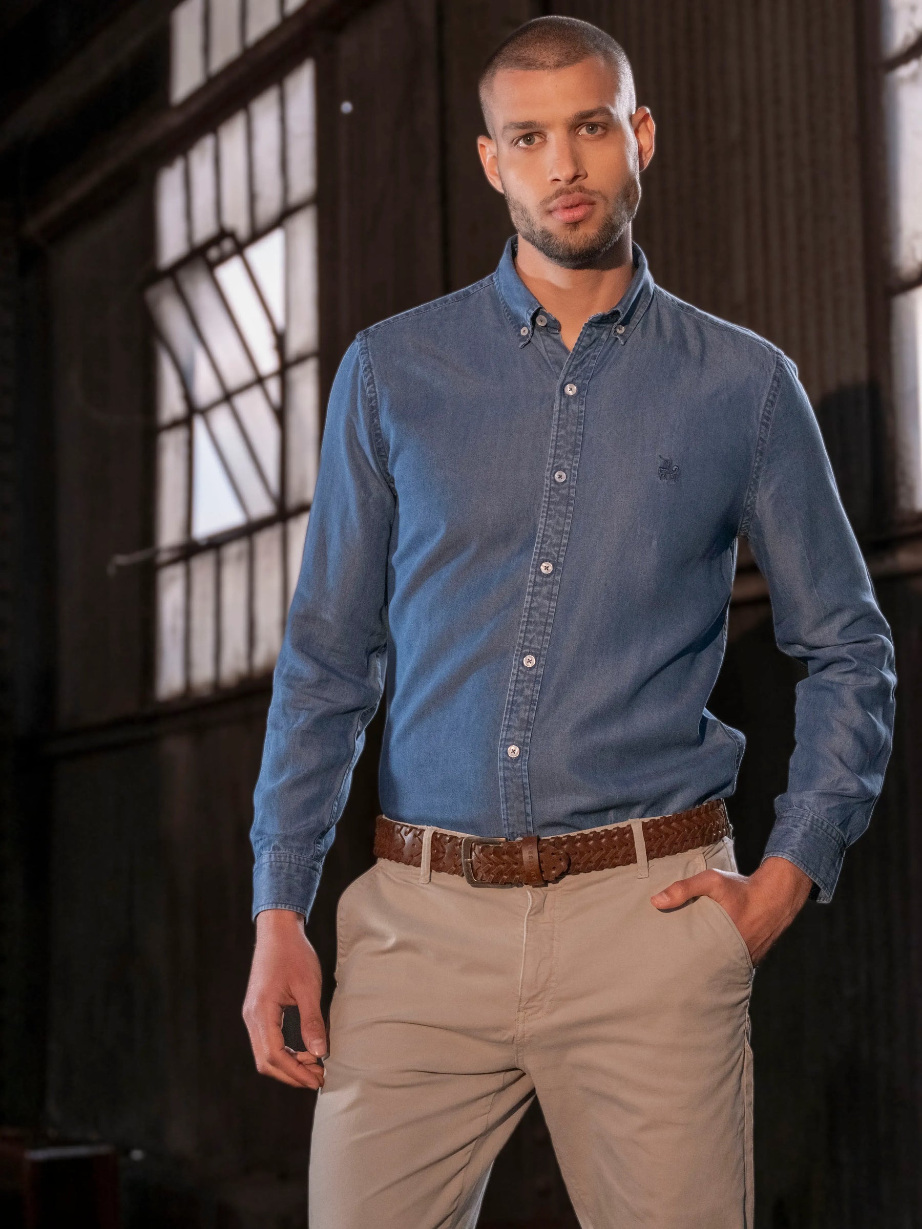 Camisa First-Class Denim Hombre Azul medio