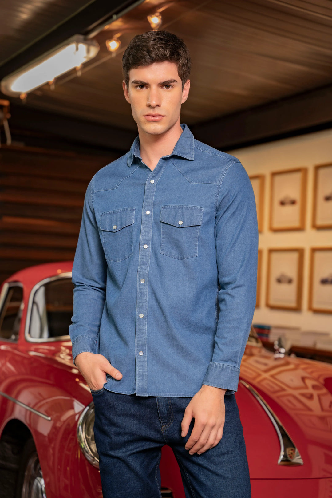 Camisa Denim Western Hombre
