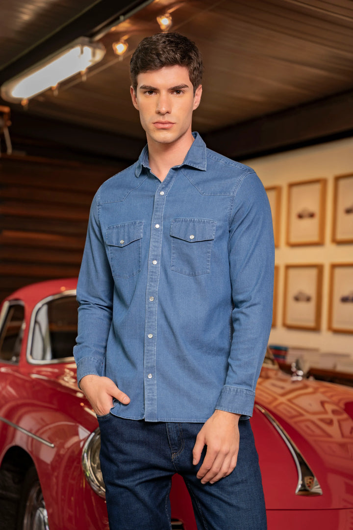 Camisa Denim Western Hombre