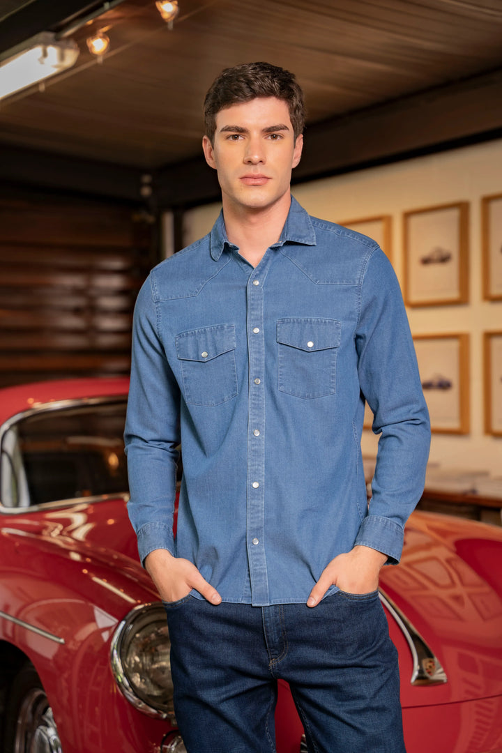 Camisa Denim Western Hombre