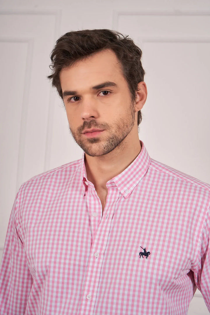 Camisa para hombre de cuadros color rosado