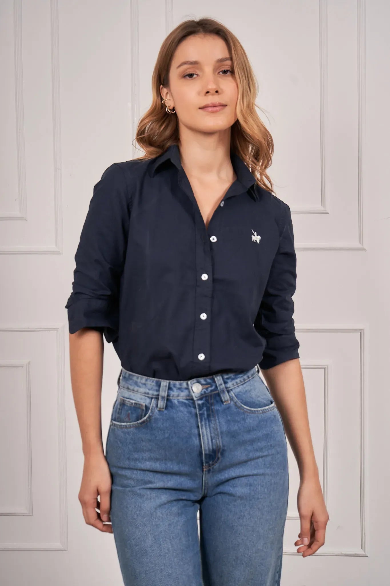 Camisa Oxford Mujer Azul Oscura
