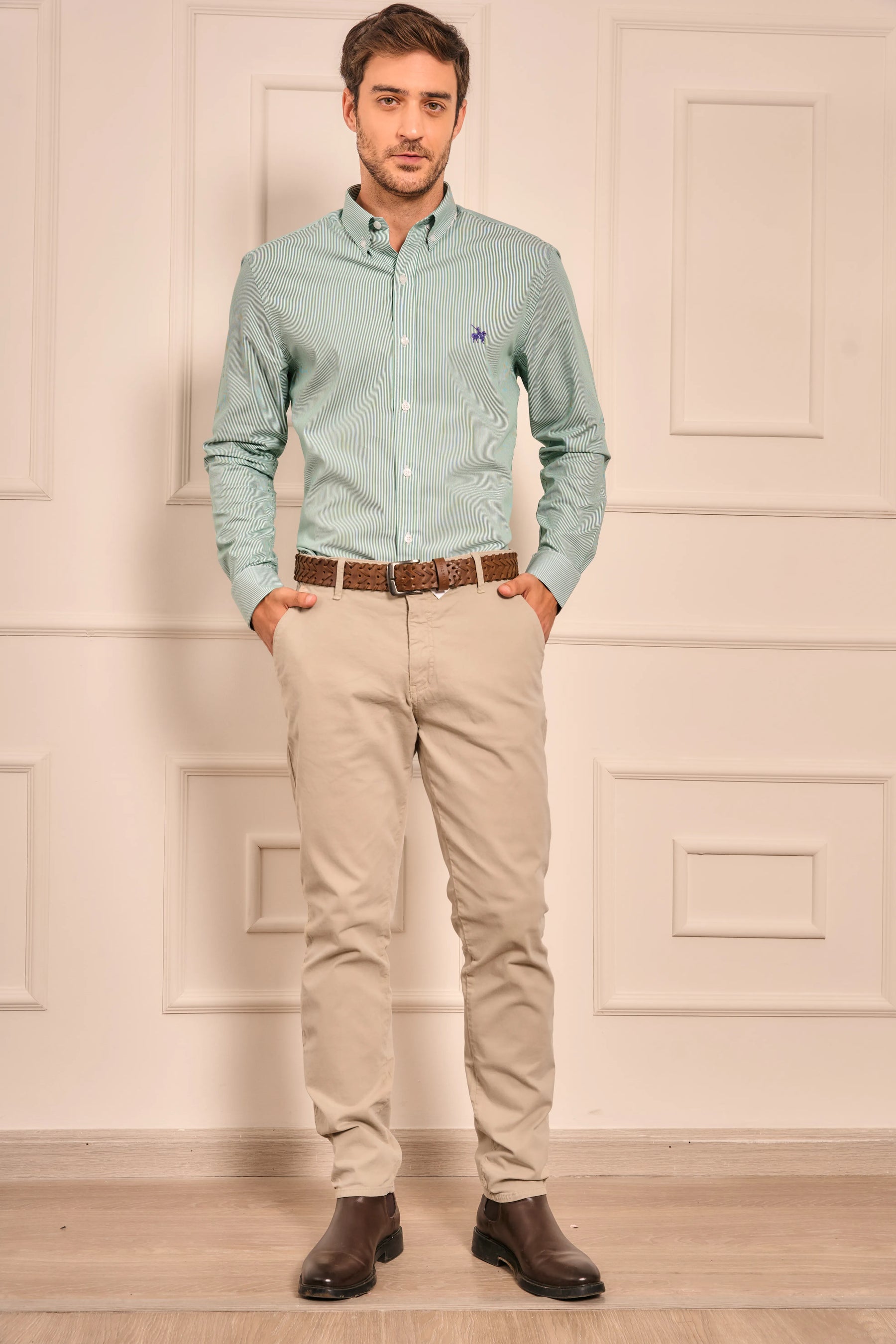 Camisa Amsterdam Hombre Rayas Verde