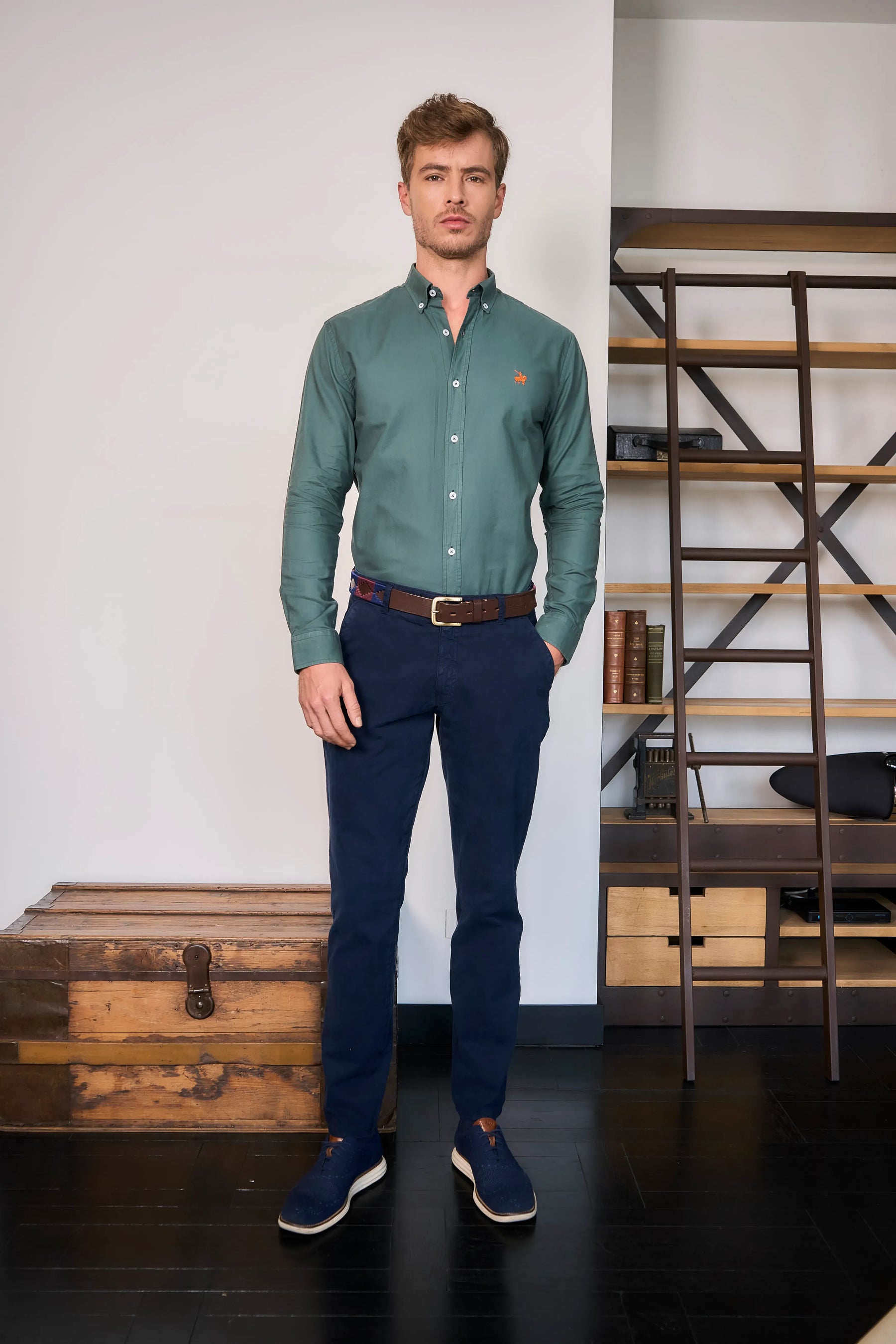 Camisa Oxford Hombre Verde militar