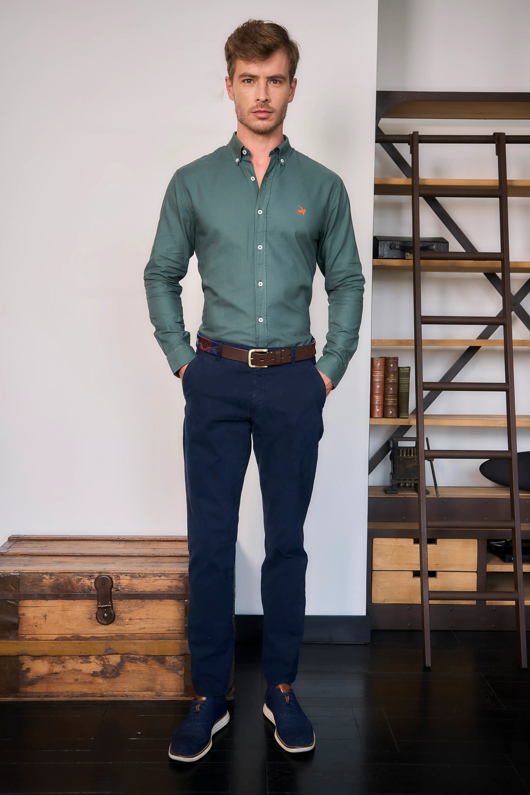 Camisa Oxford Hombre Verde militar