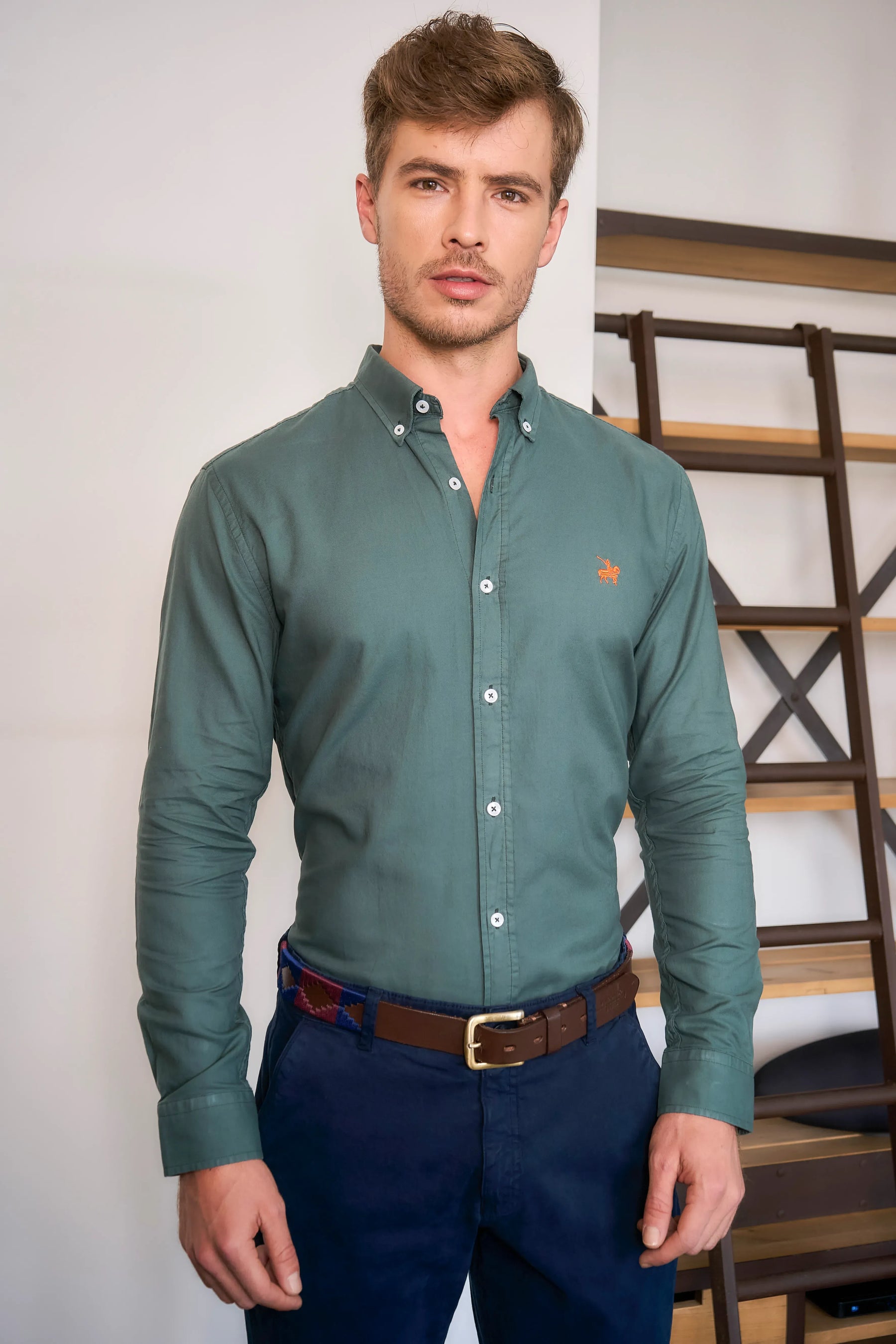 Camisa Oxford Hombre Verde militar