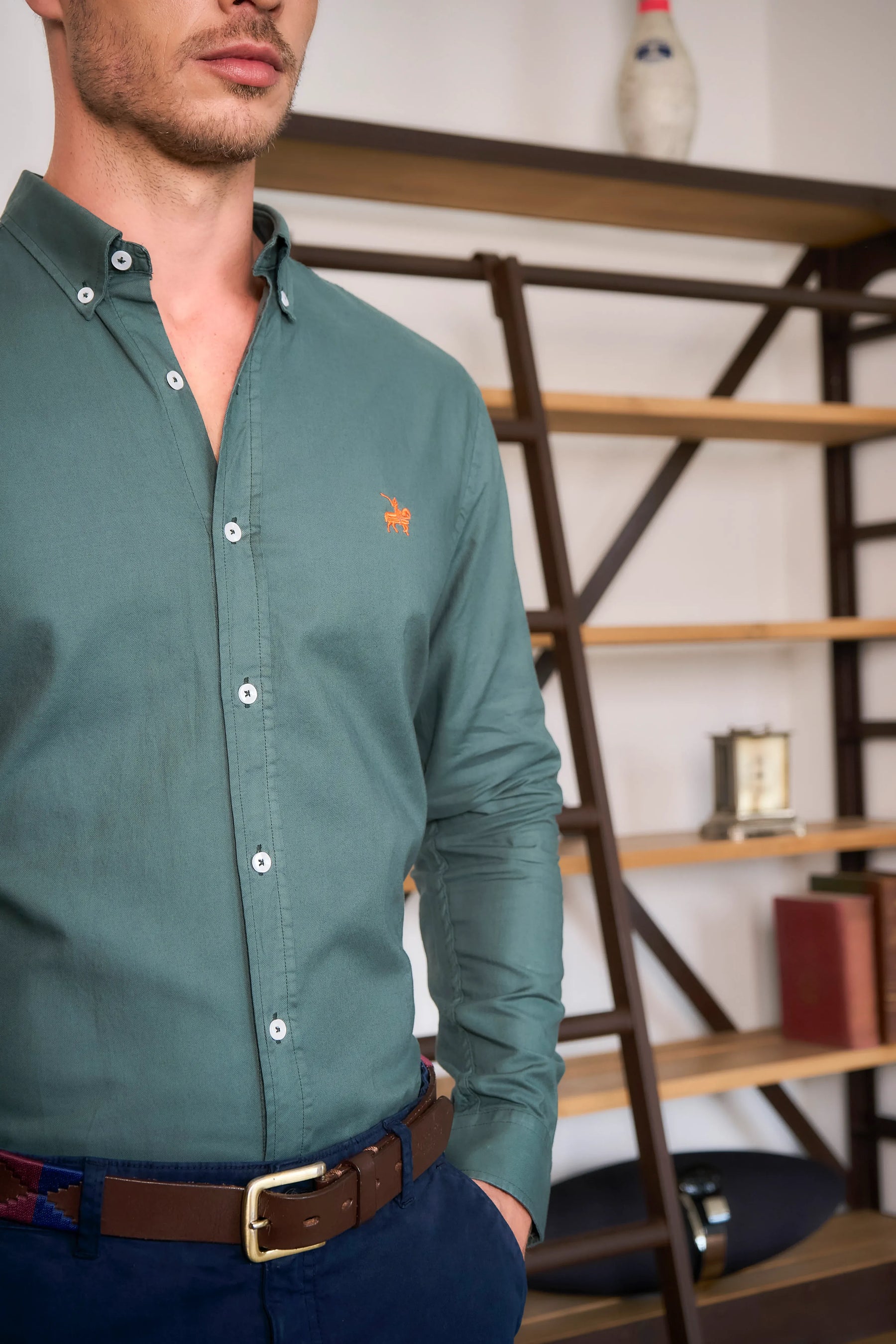 Camisa Oxford Hombre Verde militar
