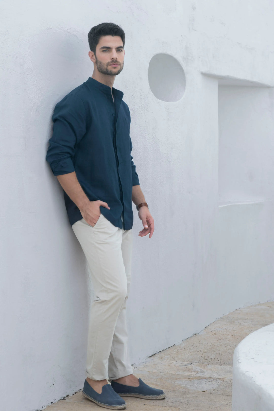 Camisa Lino Hombre Azul Oscuro Bogota