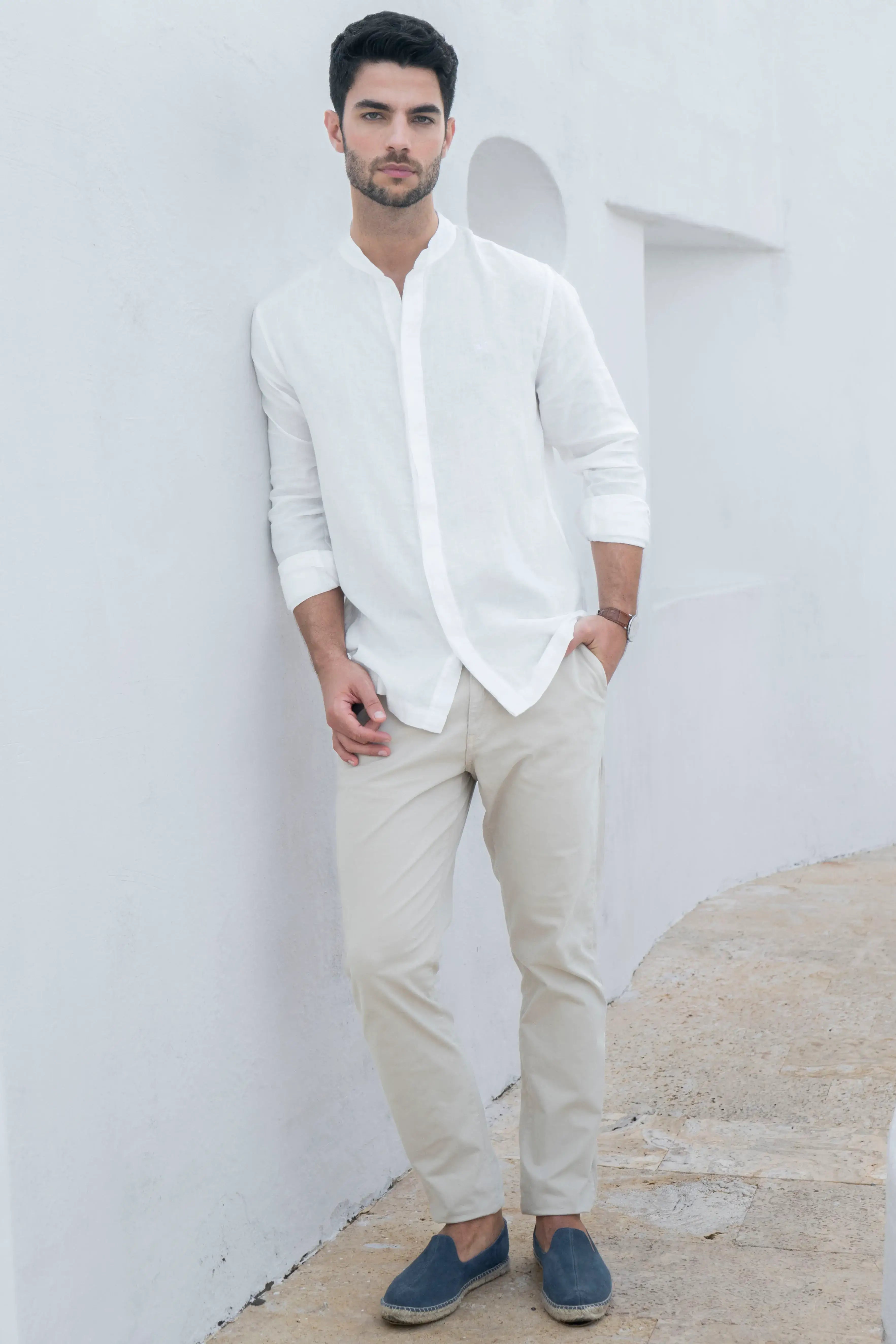 Camisa Lino Hombre Blanco Bogota