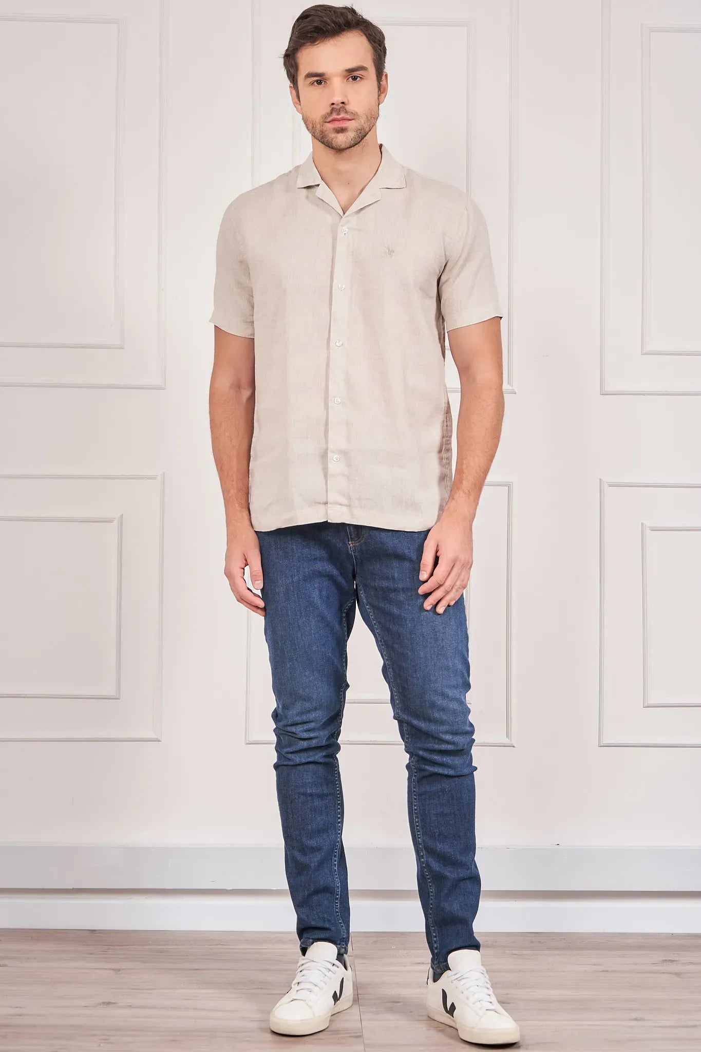 Camisa Resort Lino Hombre Arena