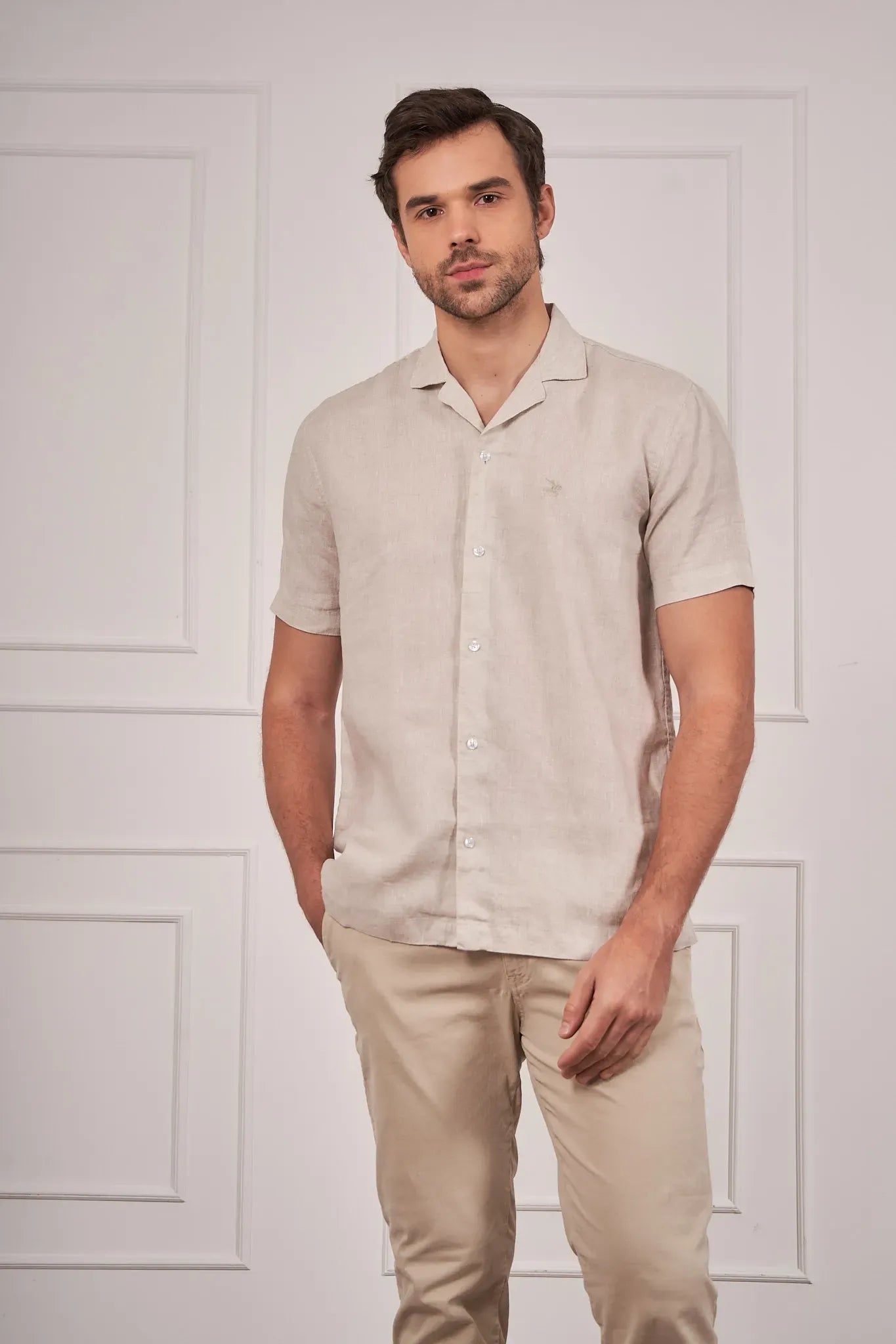 Camisa Resort Lino Hombre Arena
