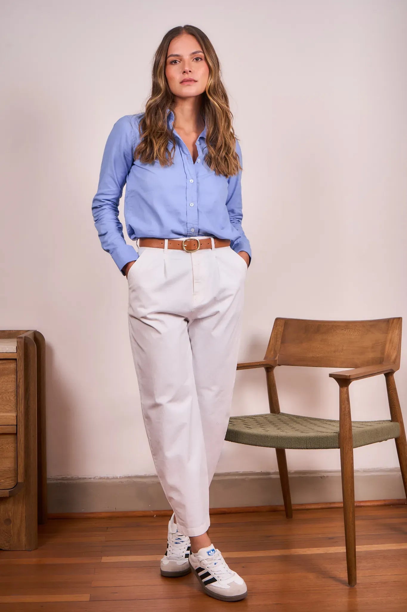 Camisa Oxford Mujer Azul Medio
