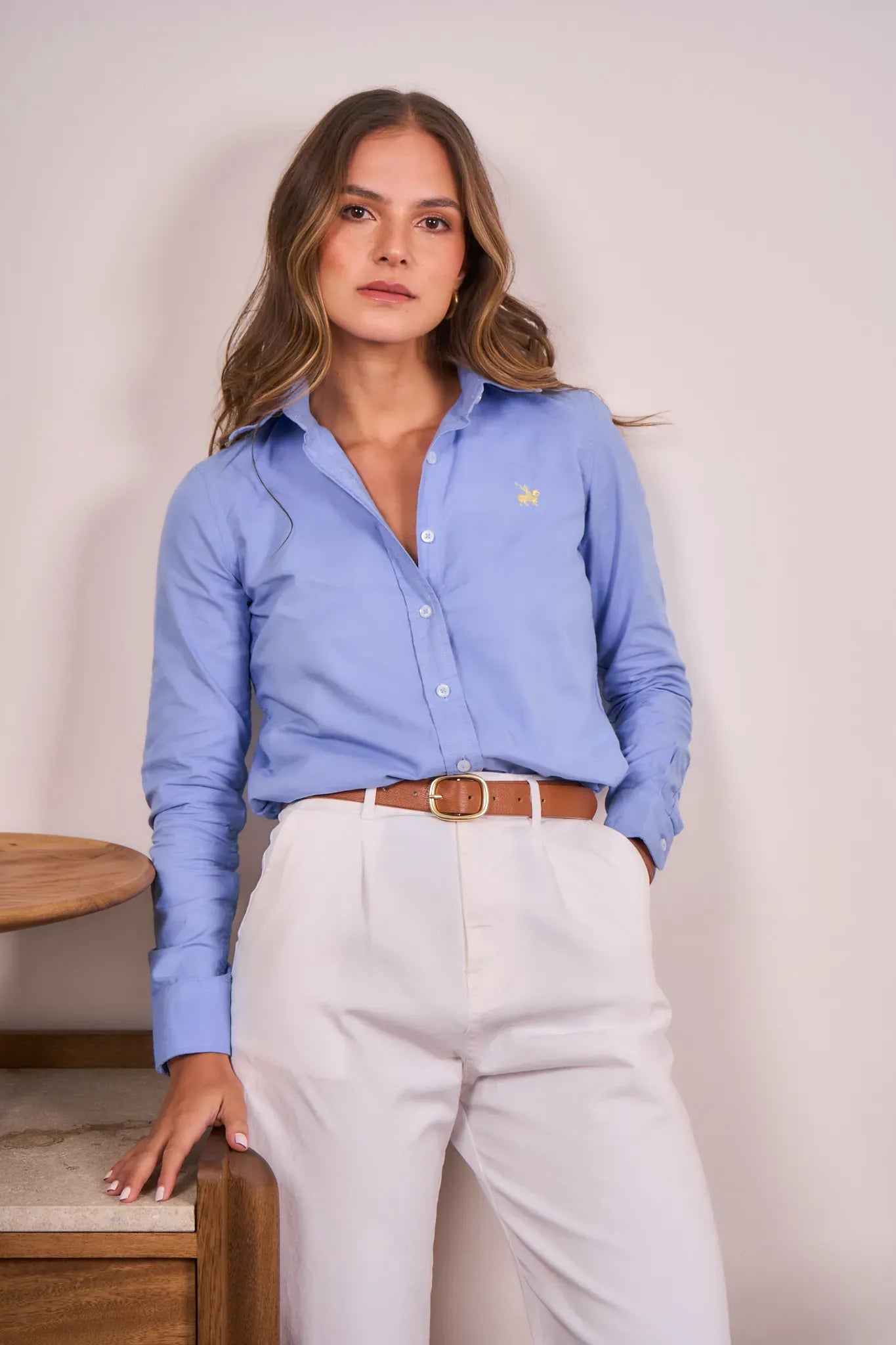 Camisa Oxford Mujer Azul Medio