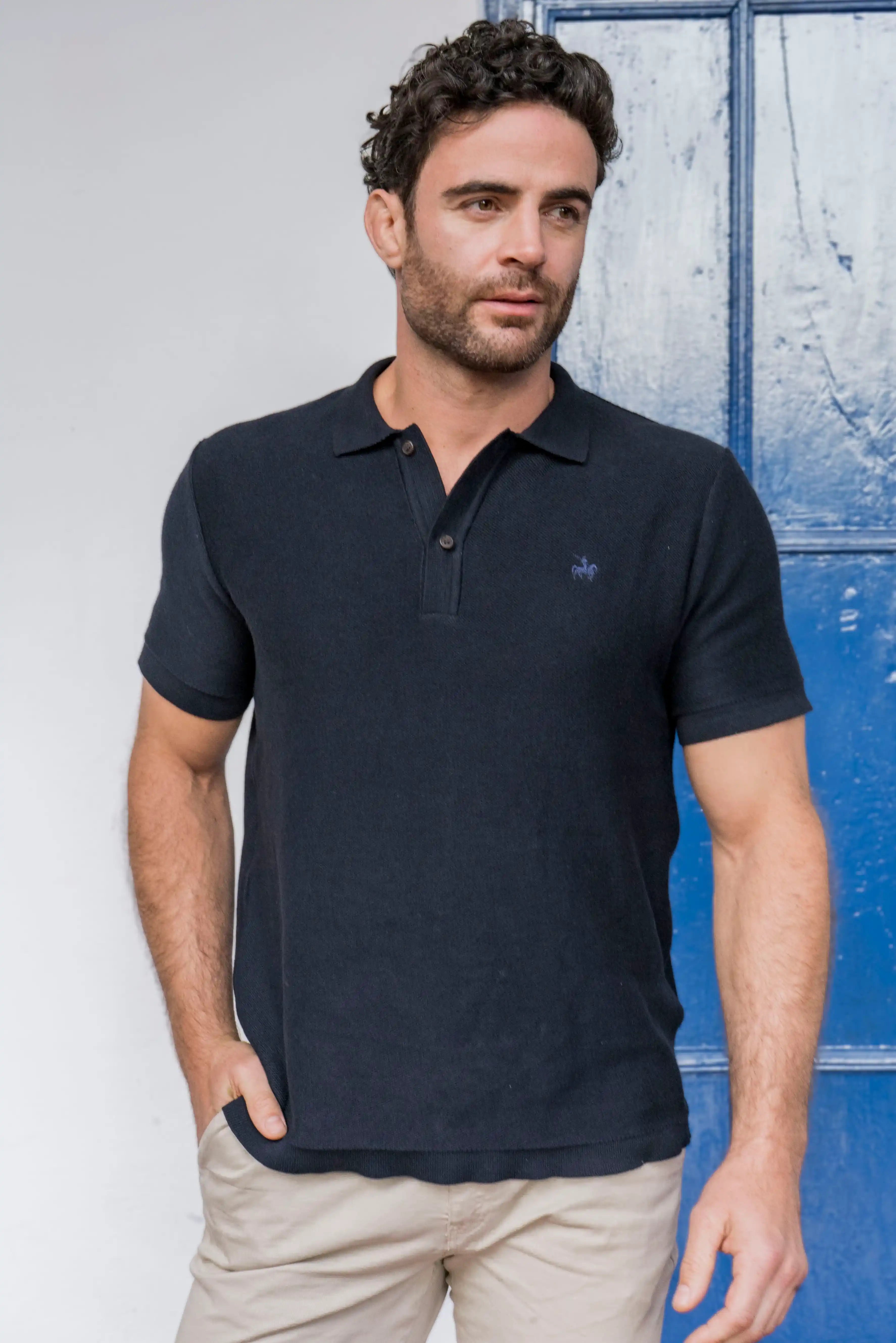 Camiseta Polo Tejida Azul Oscuro
