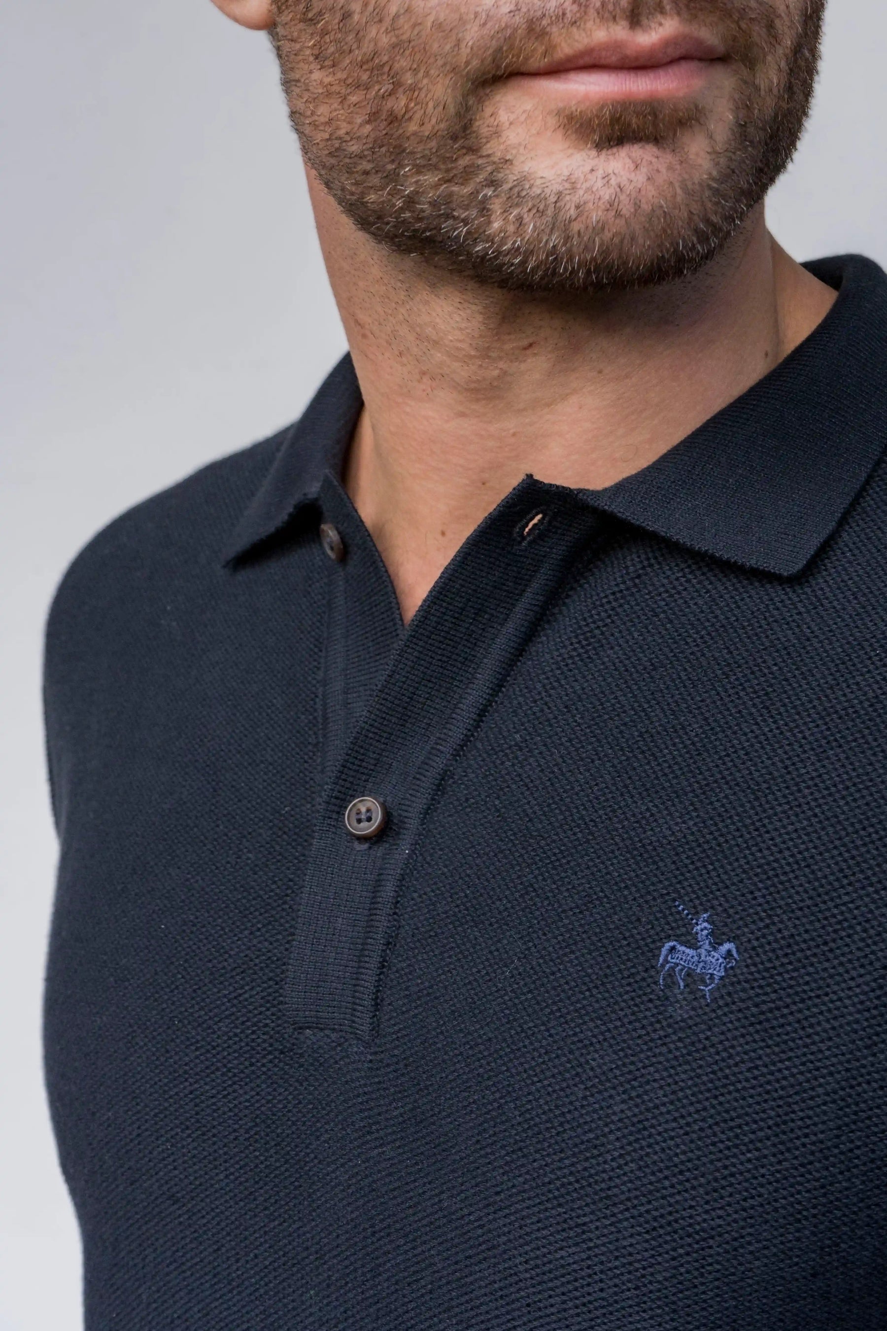 Camiseta Polo Tejida Azul Oscuro