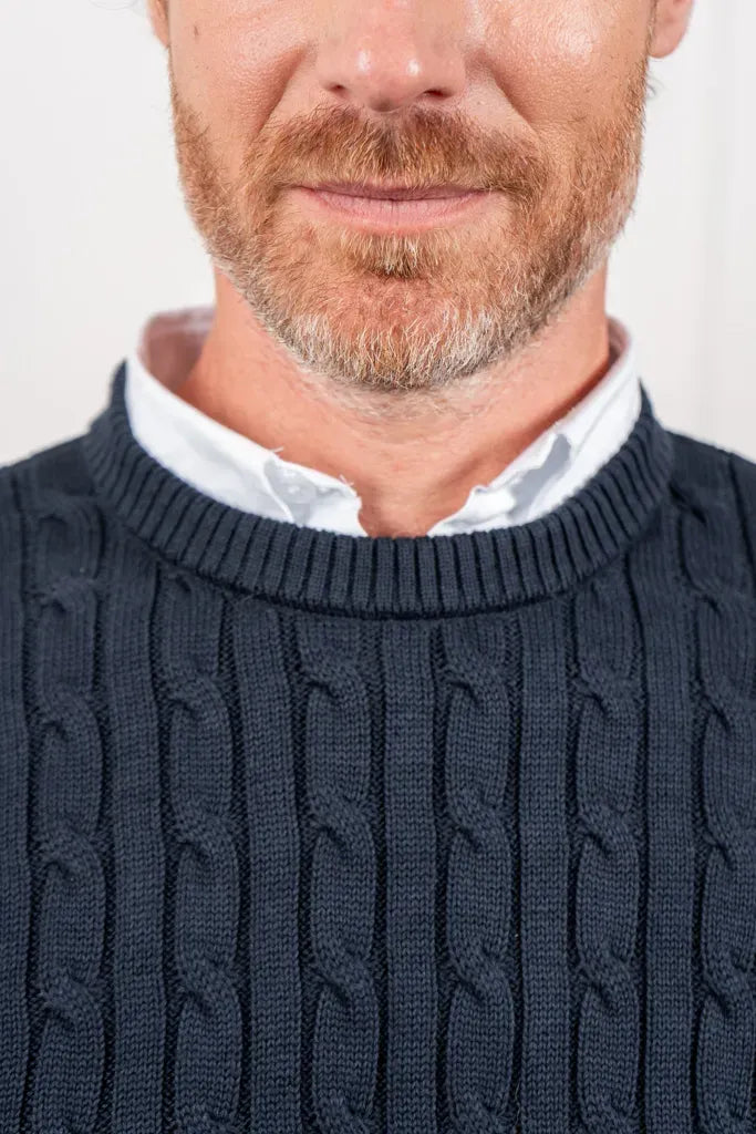Suéter trenzado cuello redondo Hombre Azul oscuro