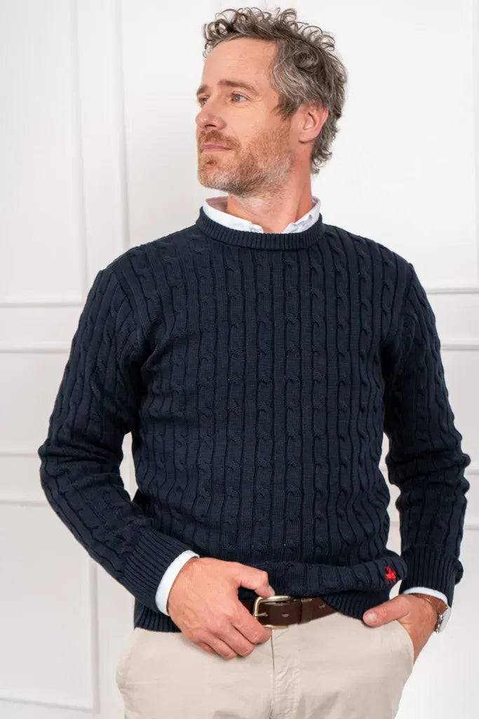 Suéter trenzado cuello redondo Hombre Azul oscuro
