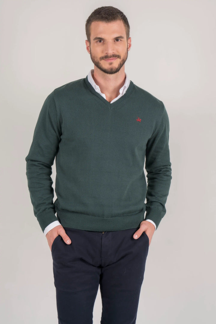 Suéter V neck Hombre Verde Pino