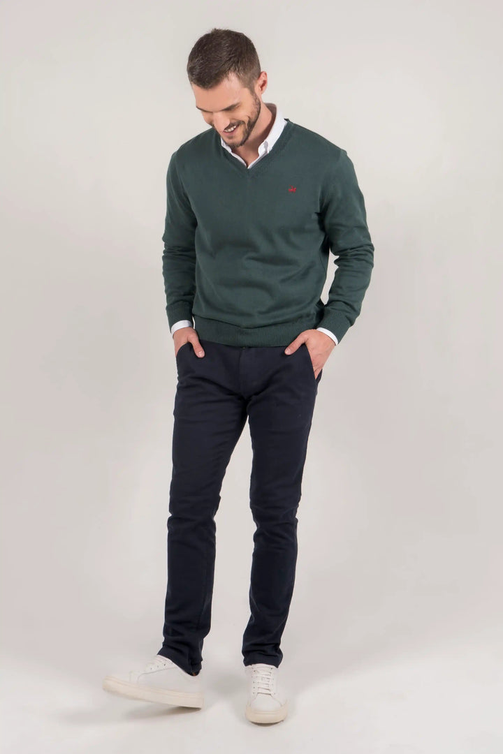 Suéter V neck Hombre Verde Pino