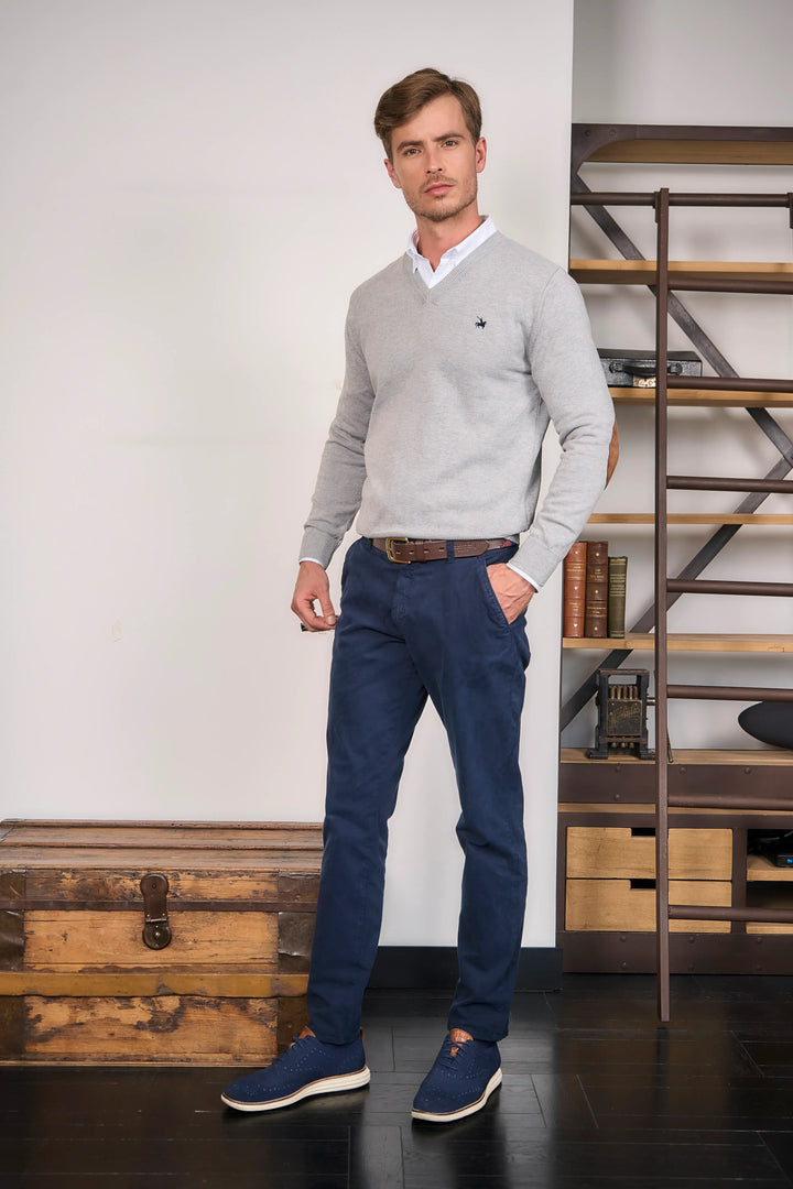 Suéter V neck Hombre Gris Claro