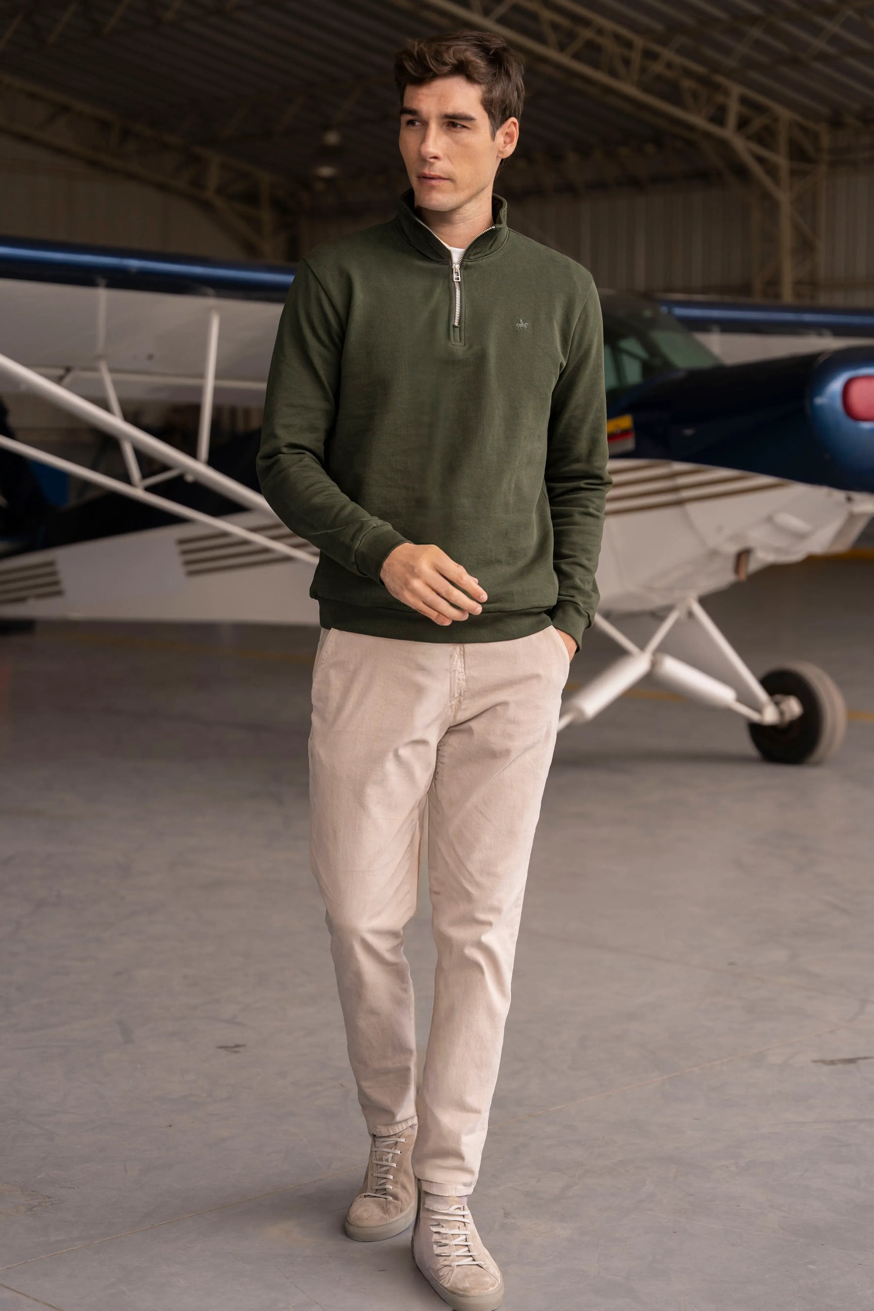 Halfzip Premium Comfy Hombre Verde Militar