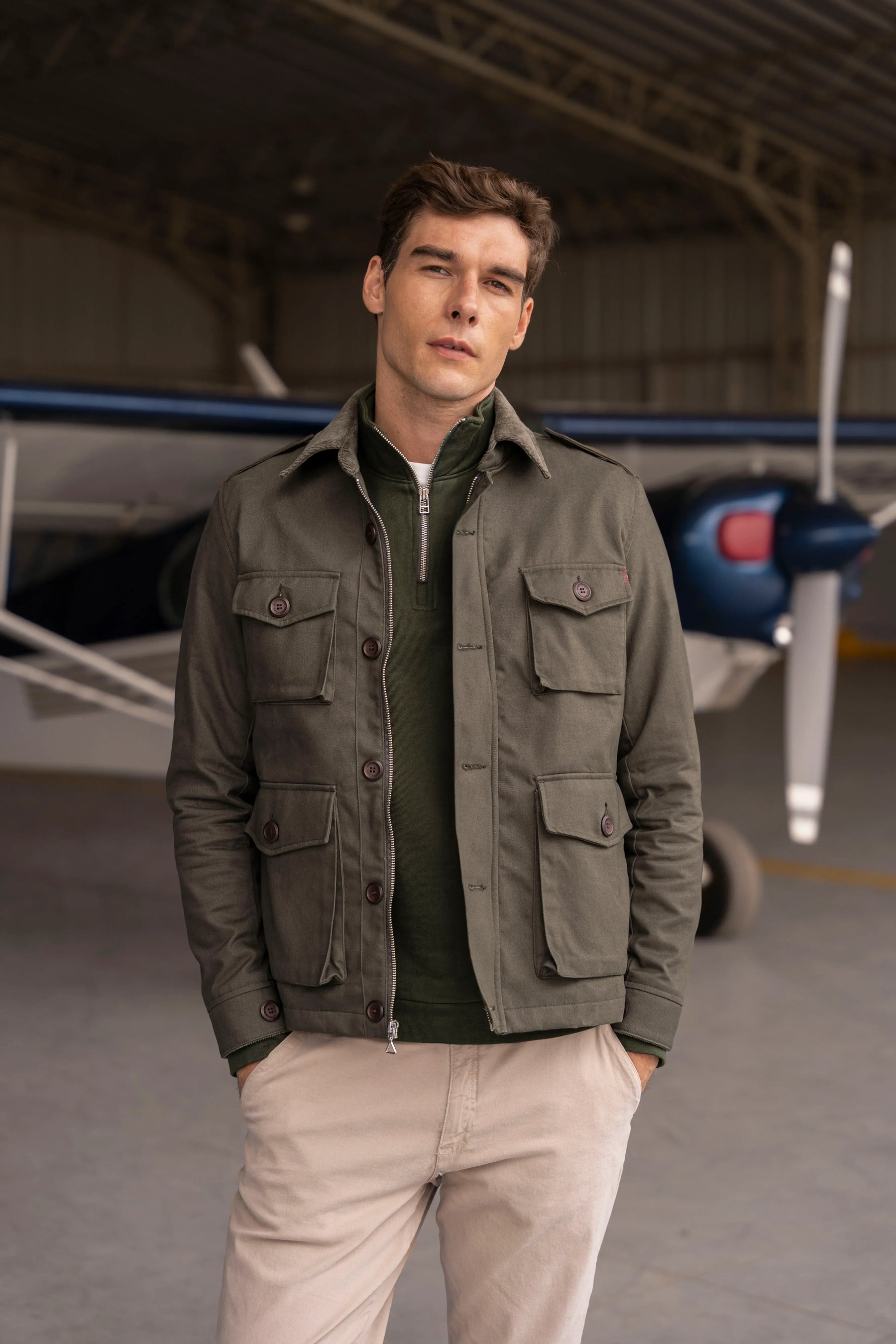 Halfzip Premium Comfy Hombre Verde Militar
