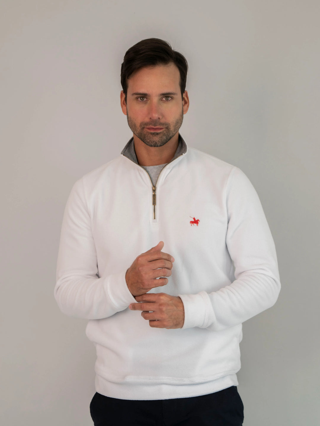 Sueter Halfzip Fleece Hombre Blanco Bogota