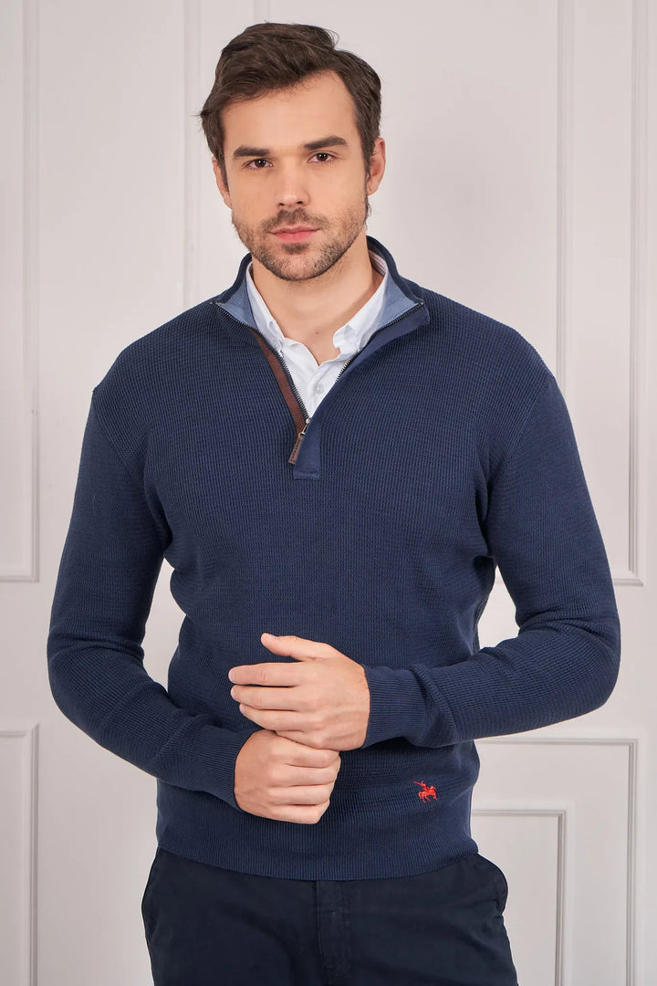 Suéter Halfzip Textured Hombre Azul Oscuro