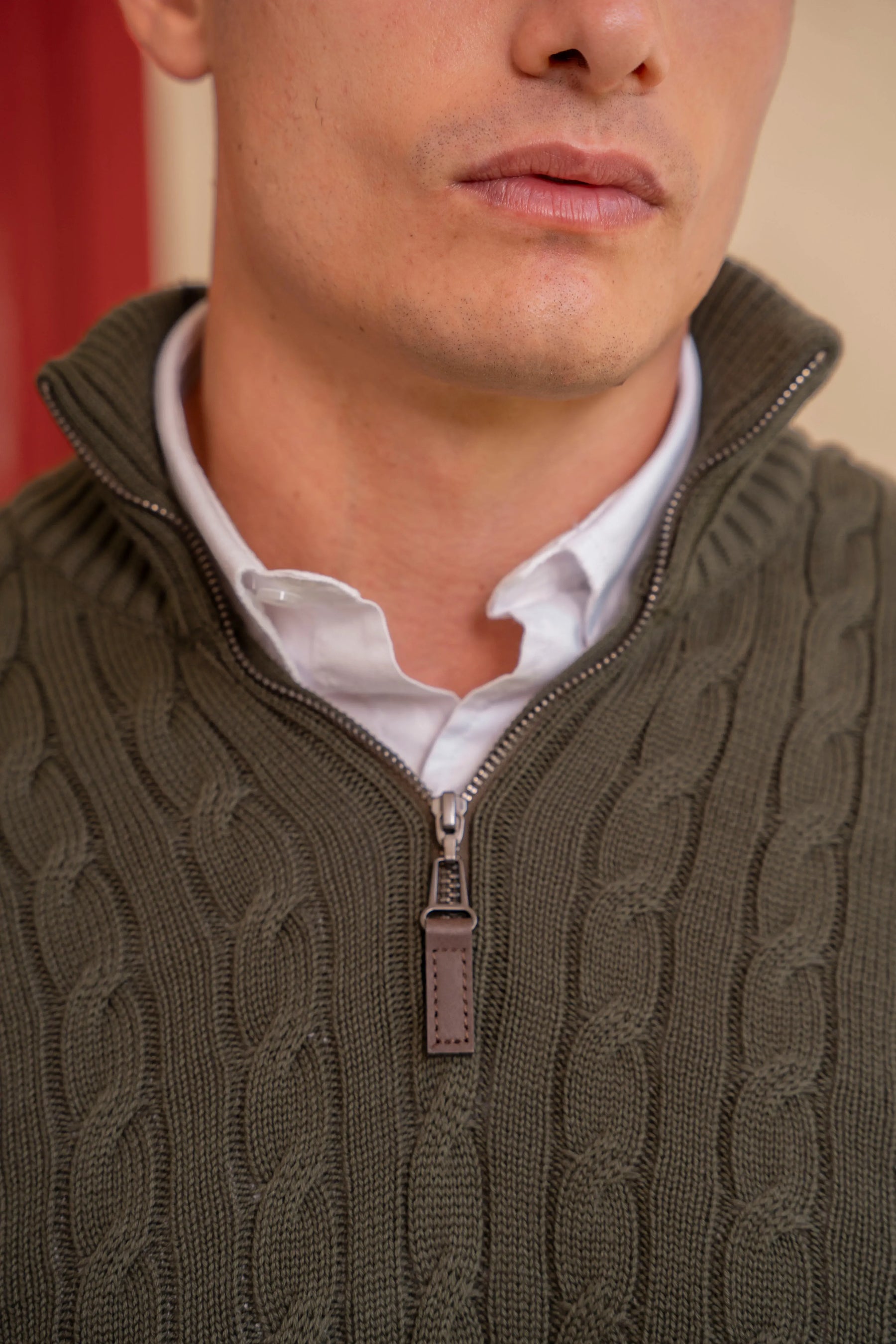 Suéter Halfzip Trenzado Hombre Verde