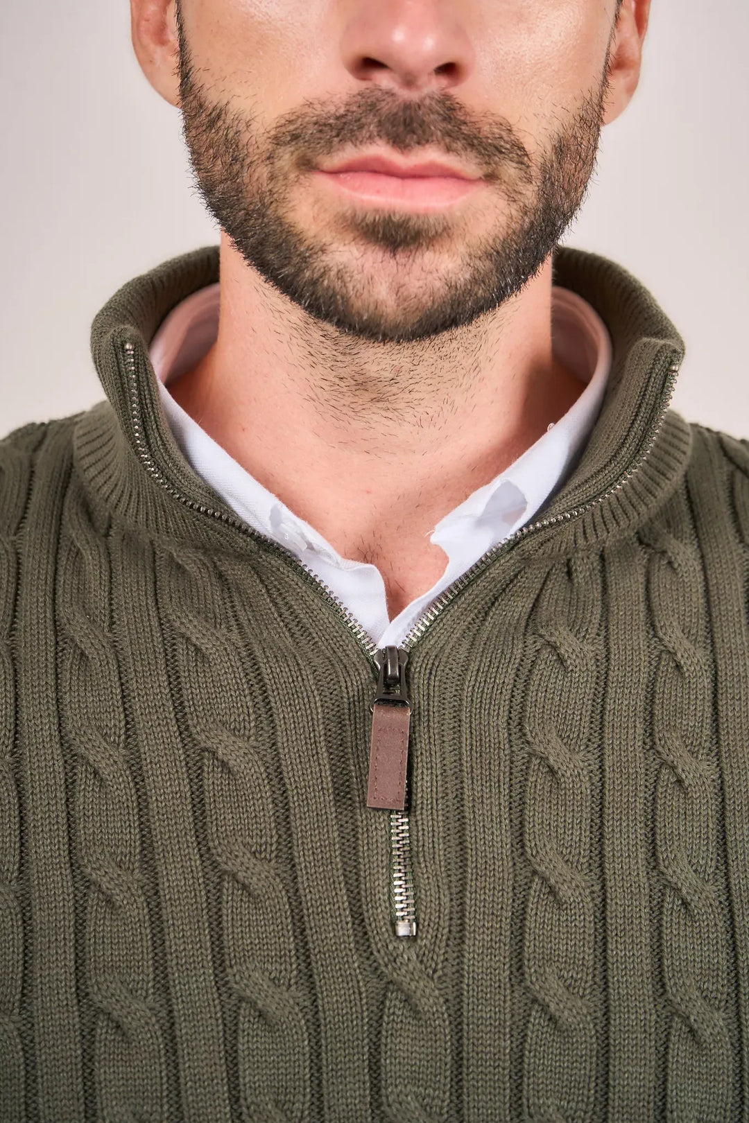 Suéter Halfzip Trenzado Hombre Verde