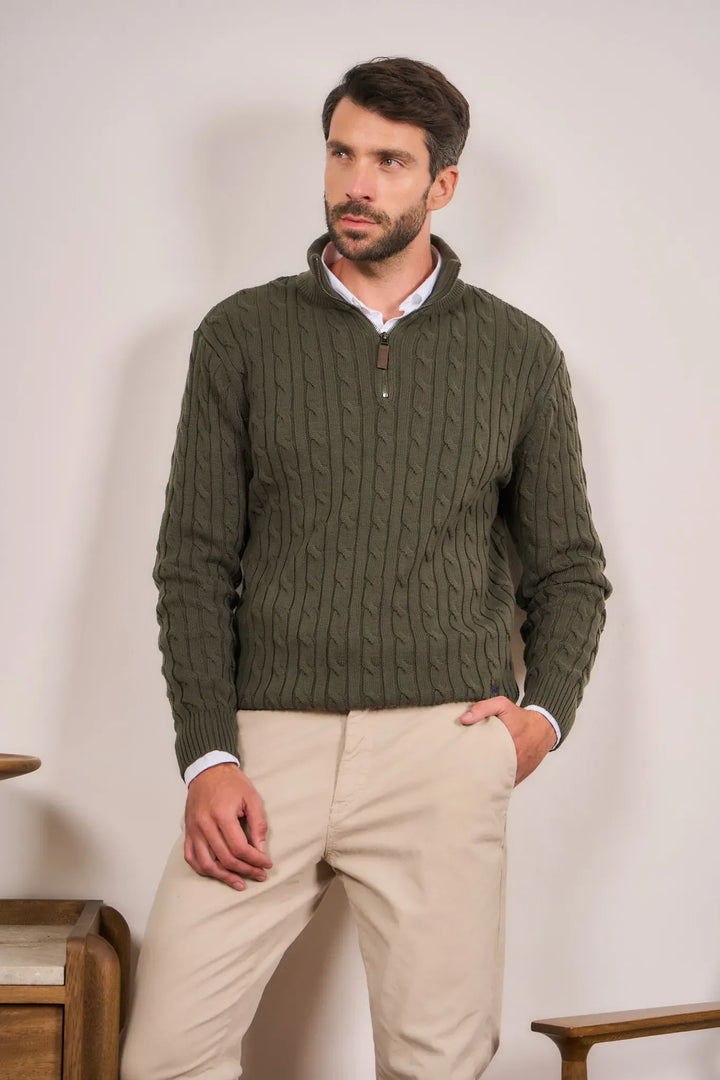 Suéter Halfzip Trenzado Hombre Verde