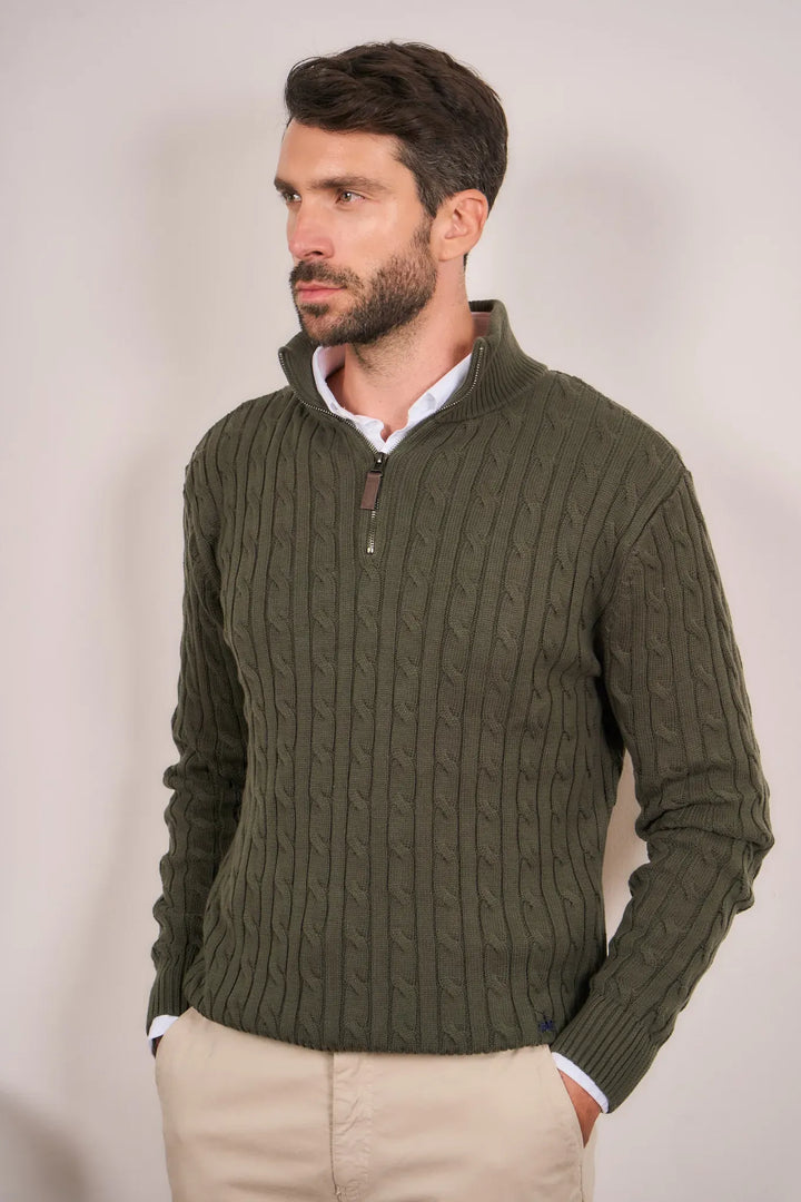 Suéter Halfzip Trenzado Hombre Verde