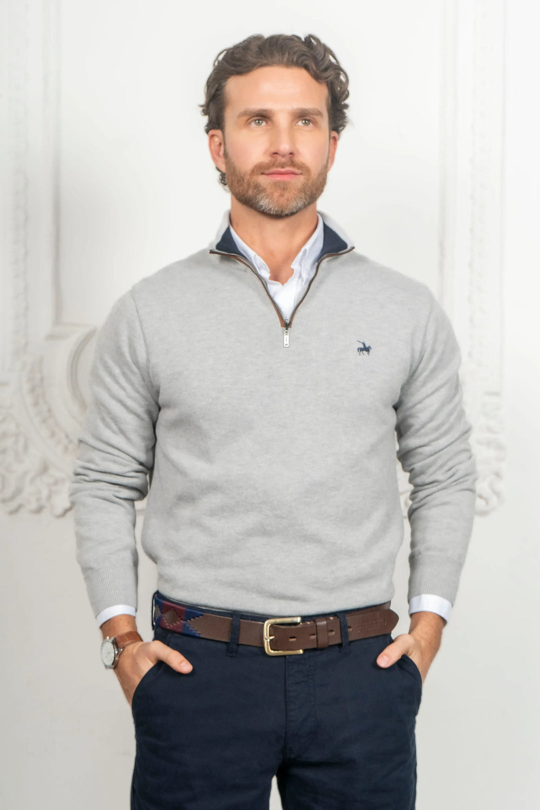 Suéter Halfzip Legacy Hombre Gris Claro