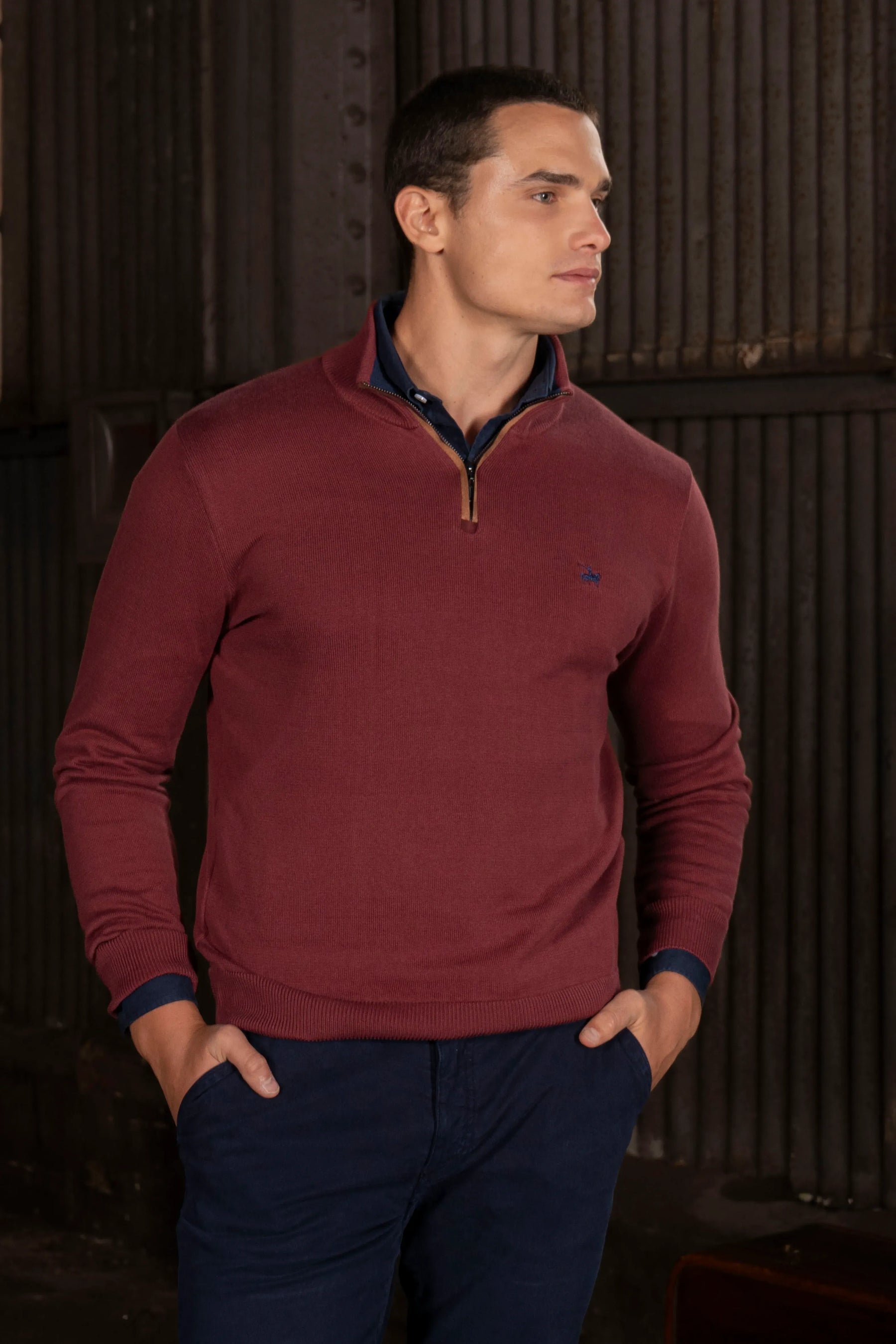 Suéter Halfzip Legacy Hombre Vinotinto